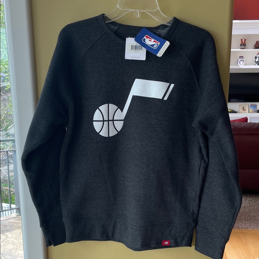 NWT NBA Unisex Charcoal Crewneck Sweatshirt with White Jazz Note Logo